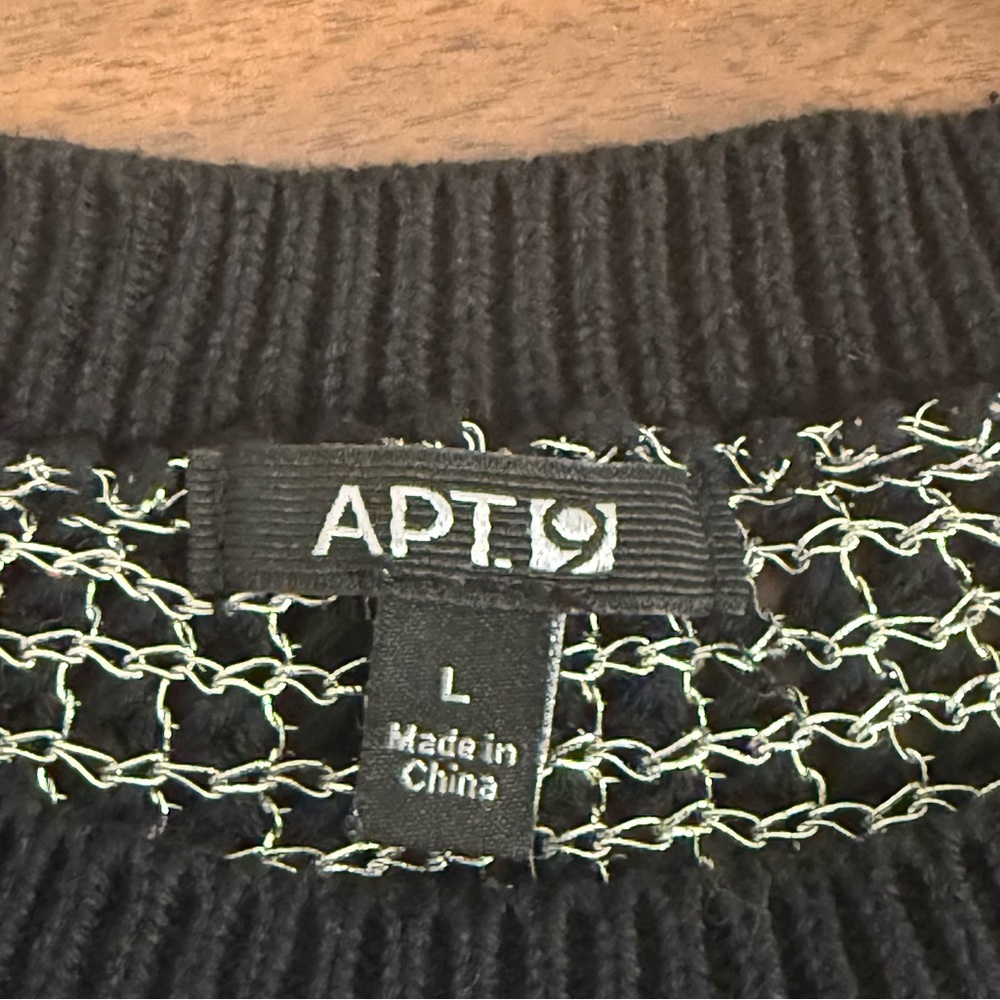 Apt 9 Black Metallic Knit Sweater Crewneck Long Sleeve Size L - Picture 6 of 9